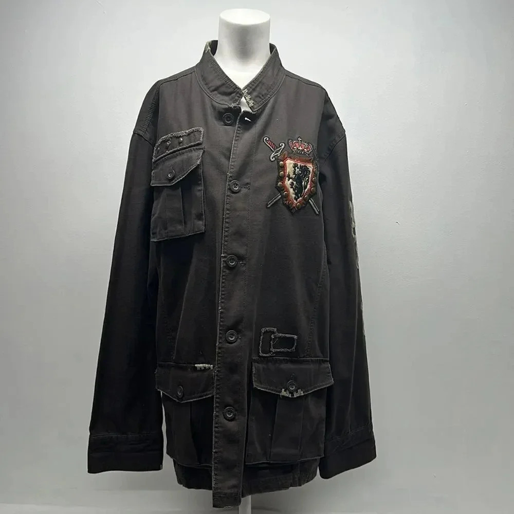 Rebel Spirit Military Jacket Coat Medieval Knight Horse Button Down Plus Sz 3XL
